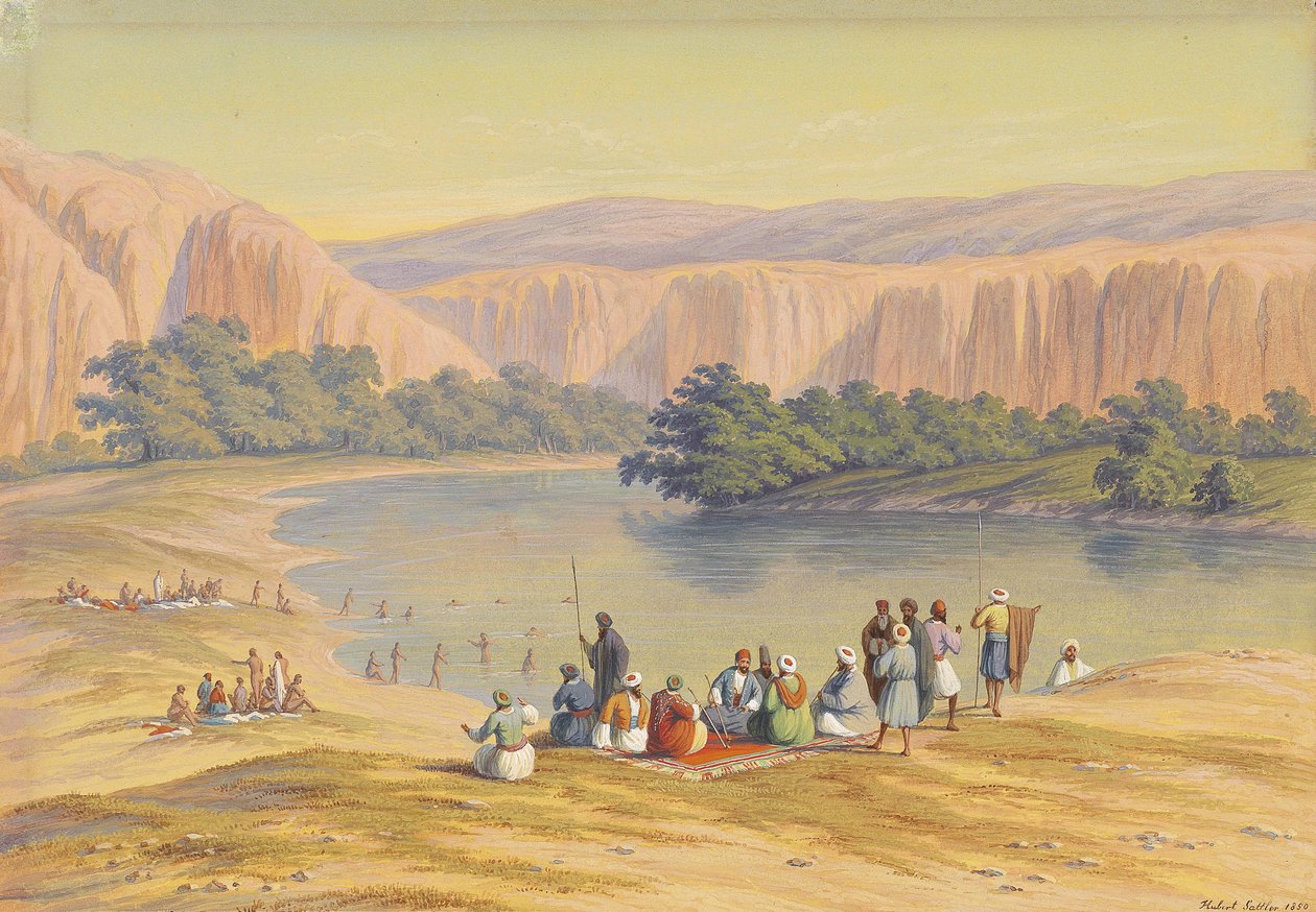 French : Scène de baignade avec des Orientaux au bord d