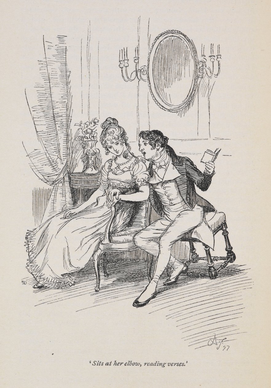 Assis à son coude, lisant des vers. Persuasion de Jane Austen - Hugh Thomson
