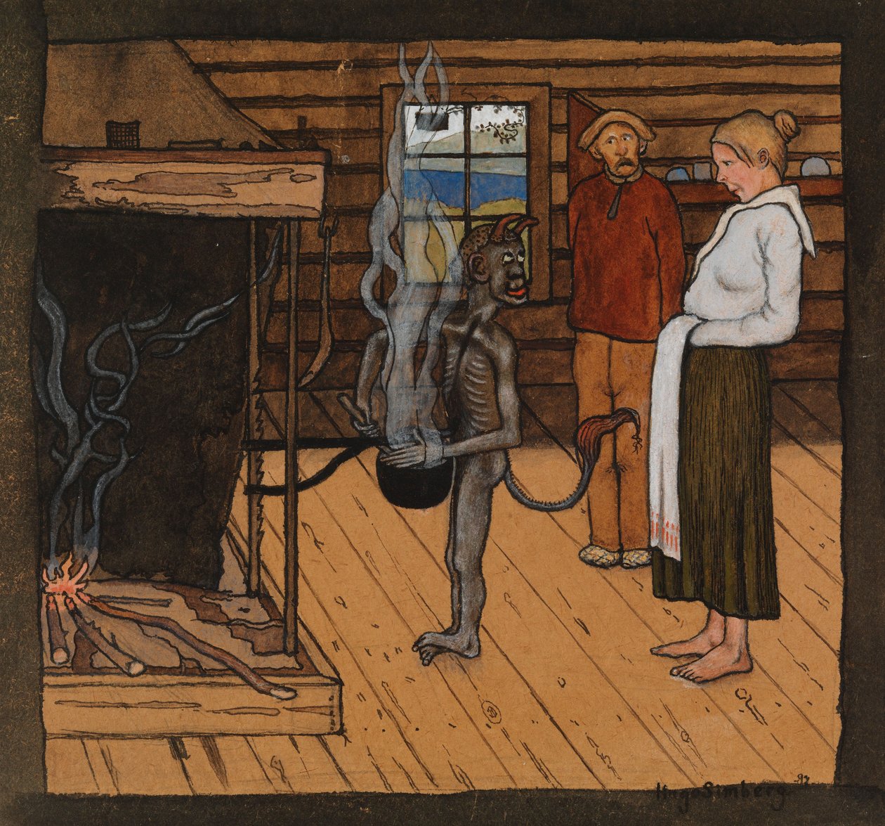 Le pauvre diable près du feu ; Le diable près de la marmite - Hugo Simberg
