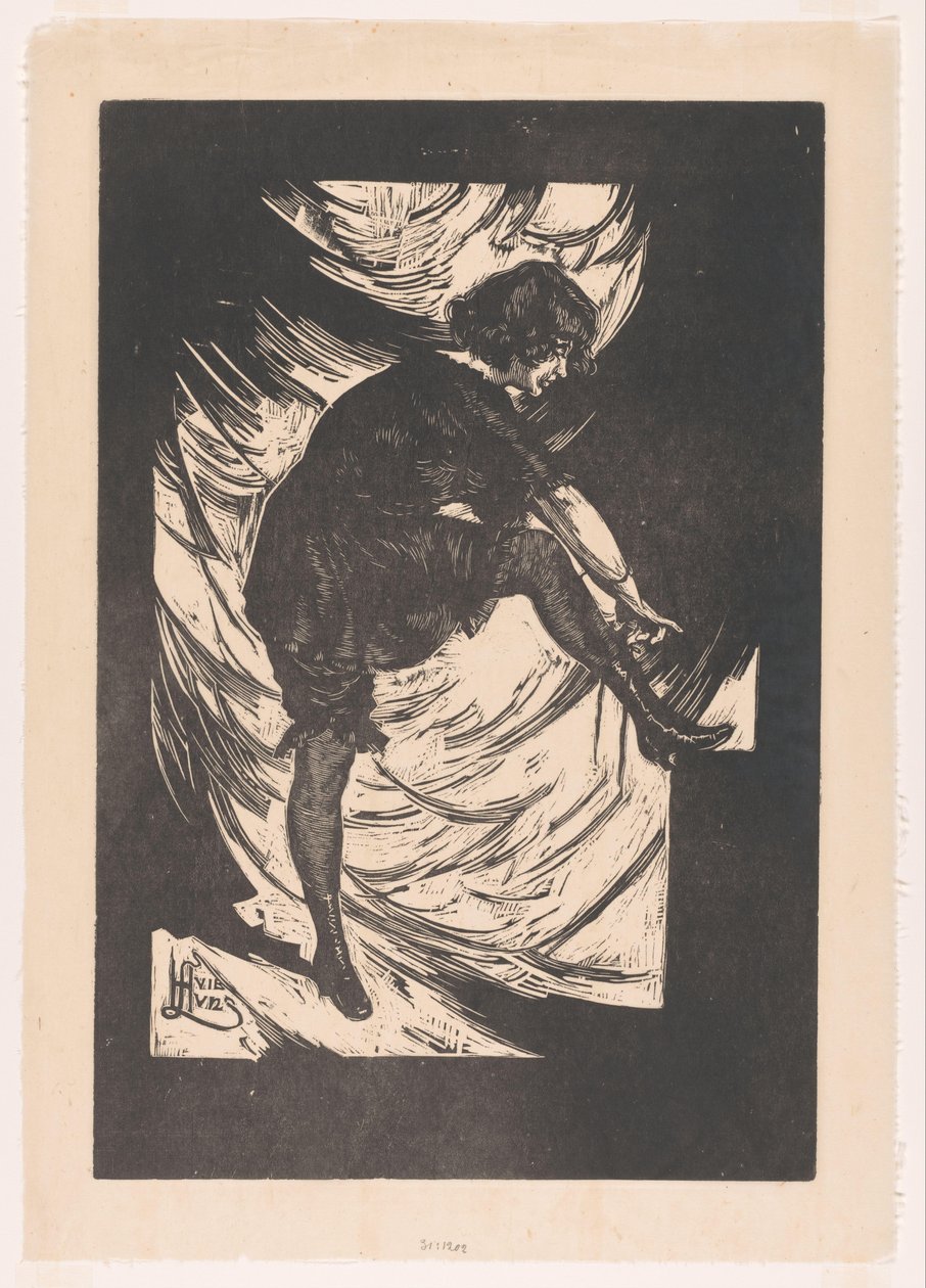 Jeune femme attachant les lacets de sa botte - Huib Luns