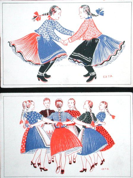 Cartes postales représentant des danses traditionnelles hongroises, vers 1947-48 - Hungarian School