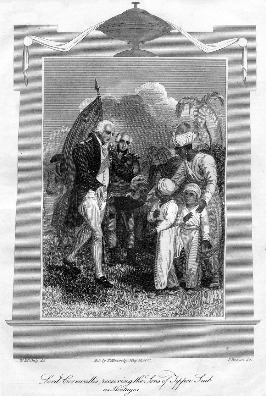 Lord Cornwallis 1738-1805 recevant les fils de Tippoo Saib comme otages, 1816 - I. Brown
