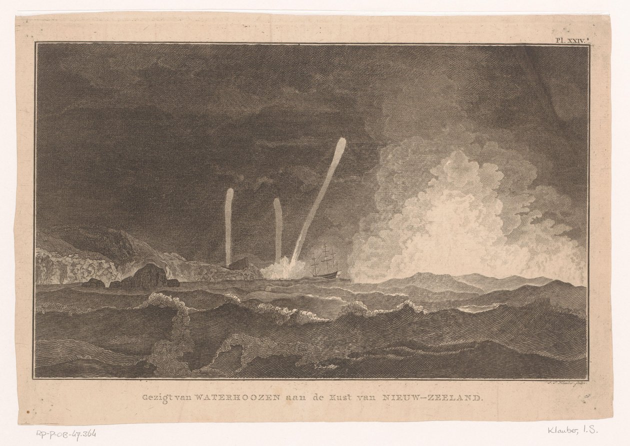 Vue des trombes marines sur la côte de la Nouvelle-Zélande - Ignaz Sebastian Klauber