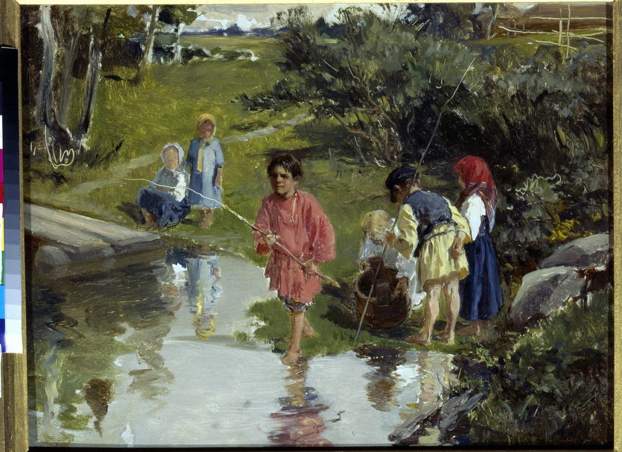 Enfants pêchant par Pryanishnikov, Illarion Mikhaïlovitch (1840-1894) - Illarion Mikhailovich Pryanishnikov