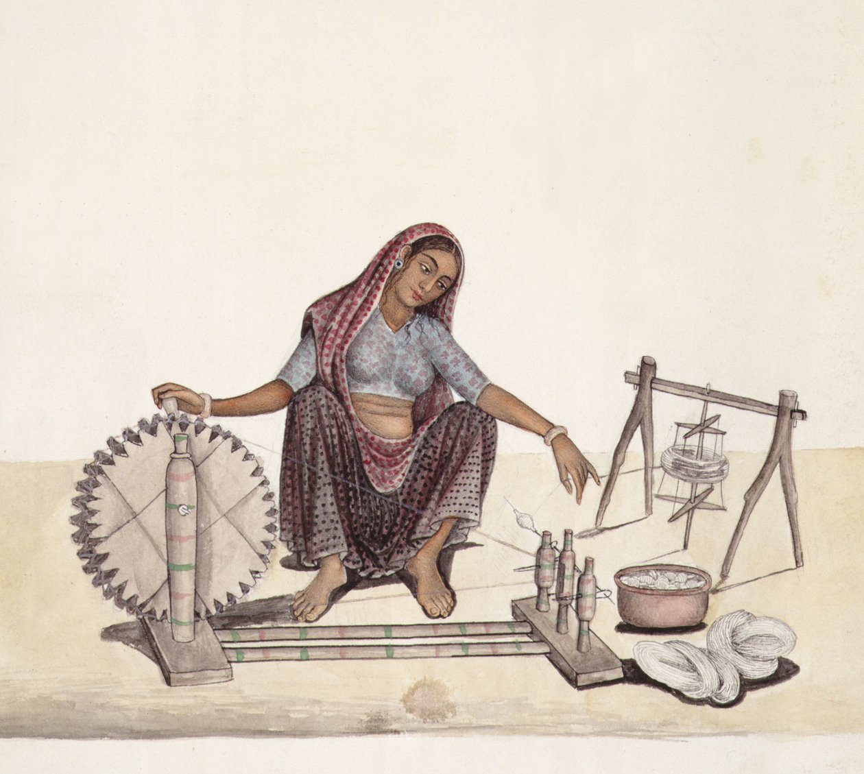 Femme filant du coton, Bombay - Indian School