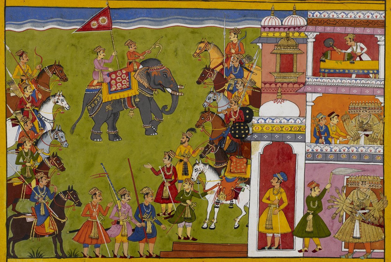 Un messager avertit Rāvaṇa des plans des dieux ; furieux, il jure de conquérir les trois mondes - Indian School