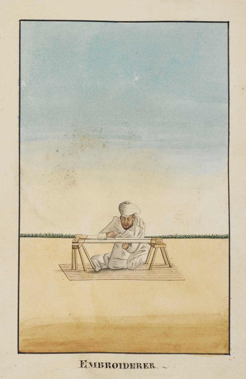 Brodeur assis à son cadre - Indian School