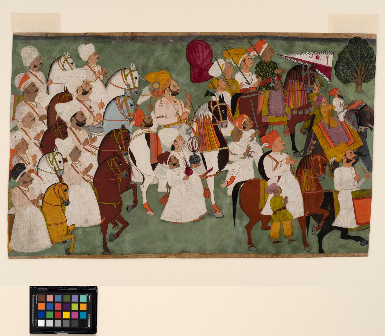 Akhi Singh chevauchant avec son entourage, vers 1750 - Indian School