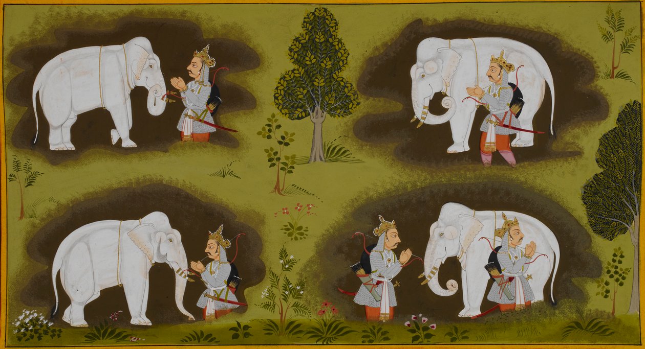 Anśumān rencontre quatre éléphants, qui le rassurent sur le succès de sa quête. - Indian School