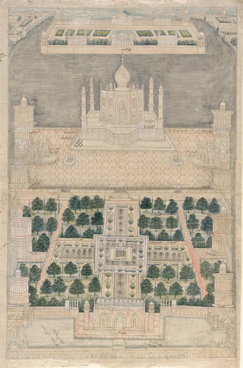 Vue aérienne du Taj Mahal à Agra, 1790-1810 - Indian School