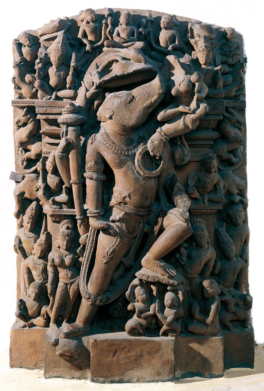 Art indien : la divinité hindoue Vishnu sous forme de sanglier. De Khajuraho, Inde. Période Chandela - Indian School