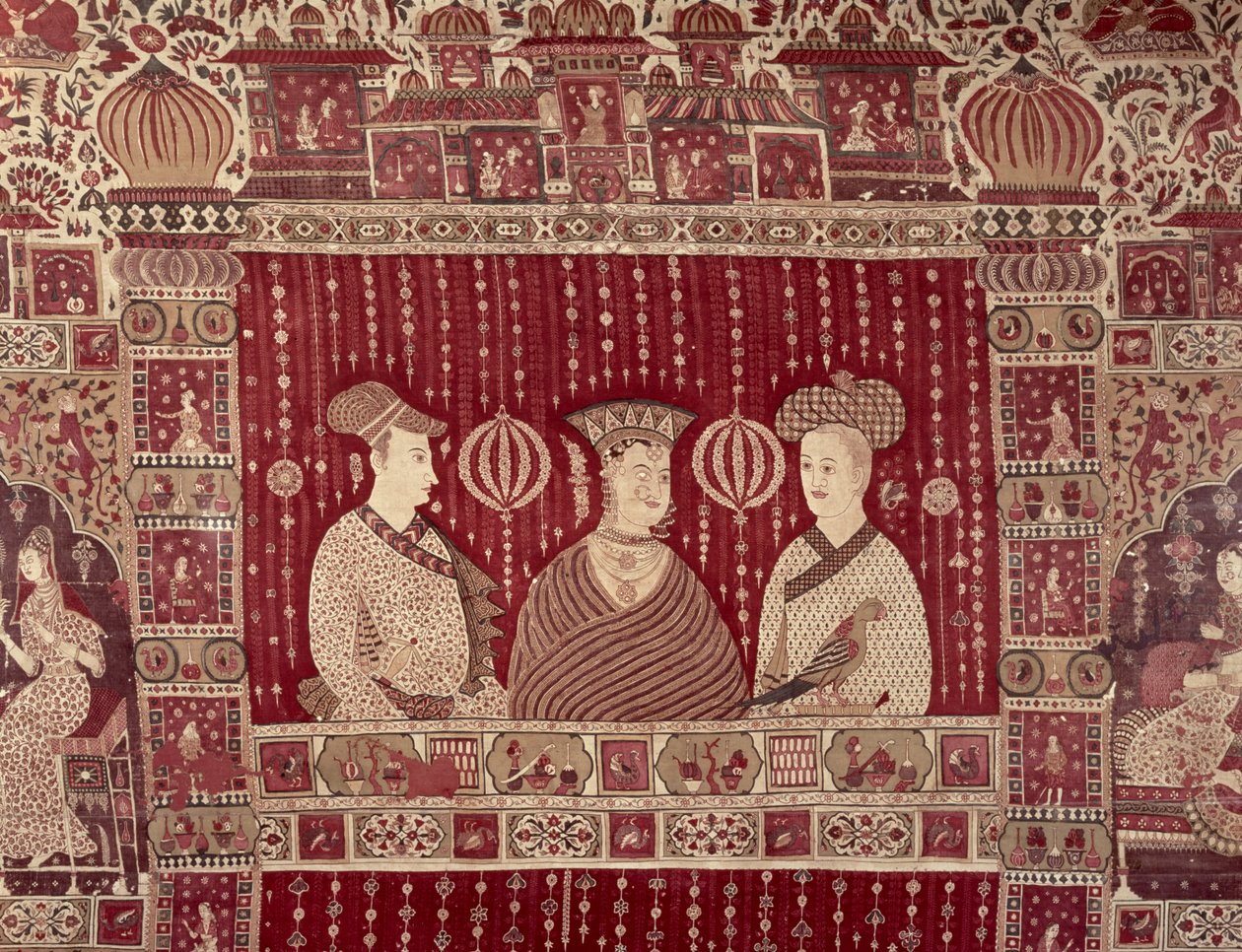 Femme indienne avec des commerçants européens, région de Madras, Ahmedabad - Indian School