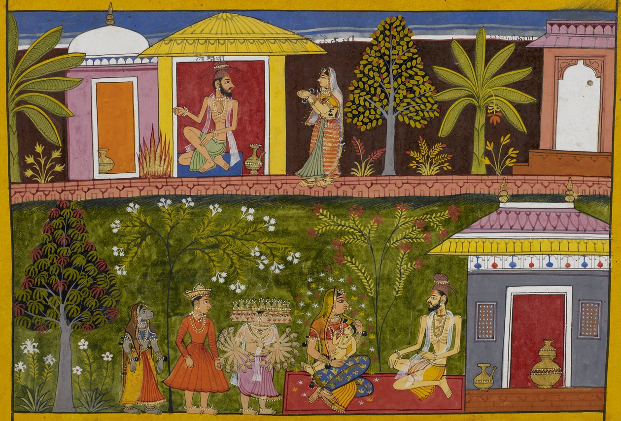Kaikasī interrompt le sacrifice de Viśravas ; il prédit leur descendance démoniaque. - Indian School