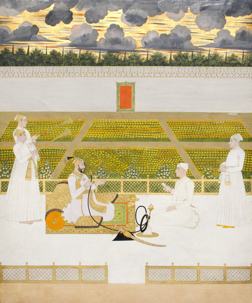 Mir Jaffar, Nawab de Murshidabad, avec un courtisan et des assistants - Indian School