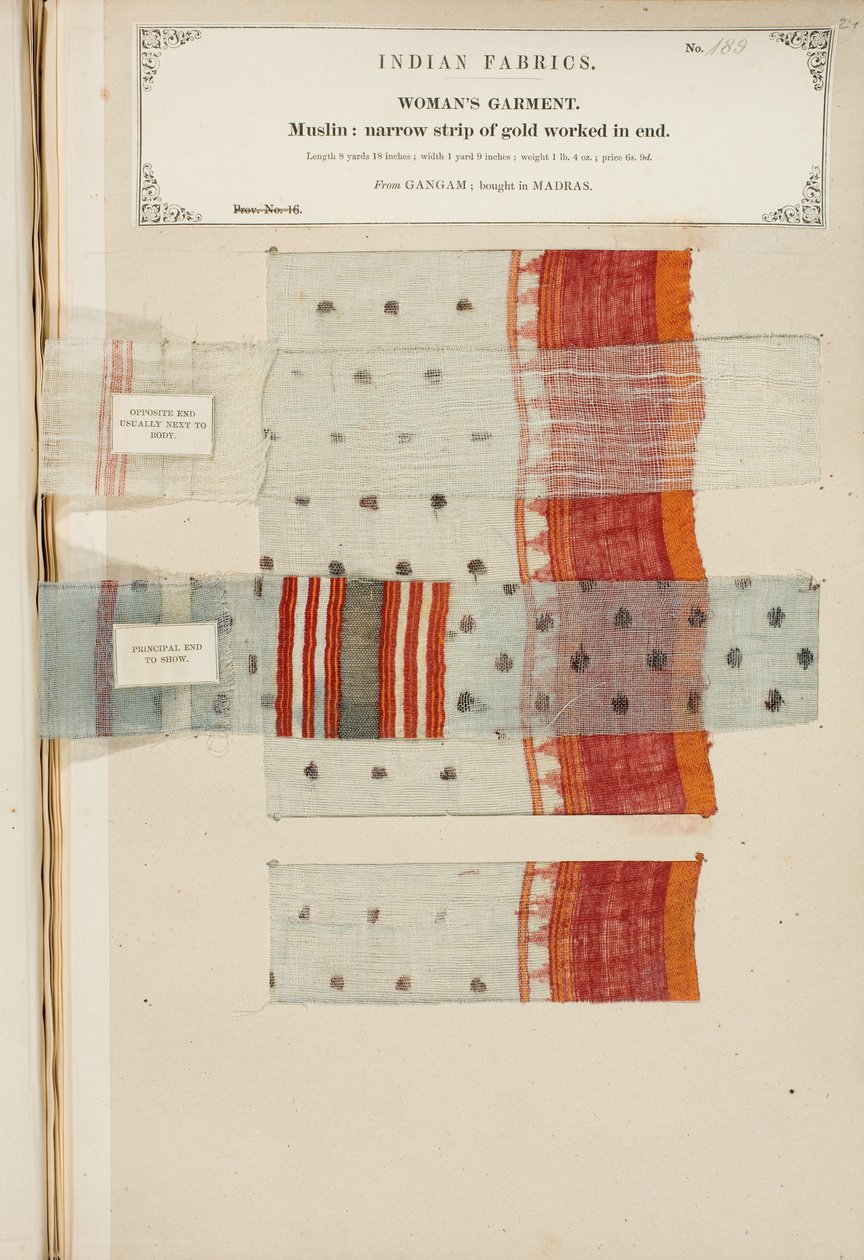 Échantillon de mousseline de Ganham, acheté à Madras, de The Collection of the Textile Manufacturers of India, par John Forbes Watson, publié en 1866 - Indian School
