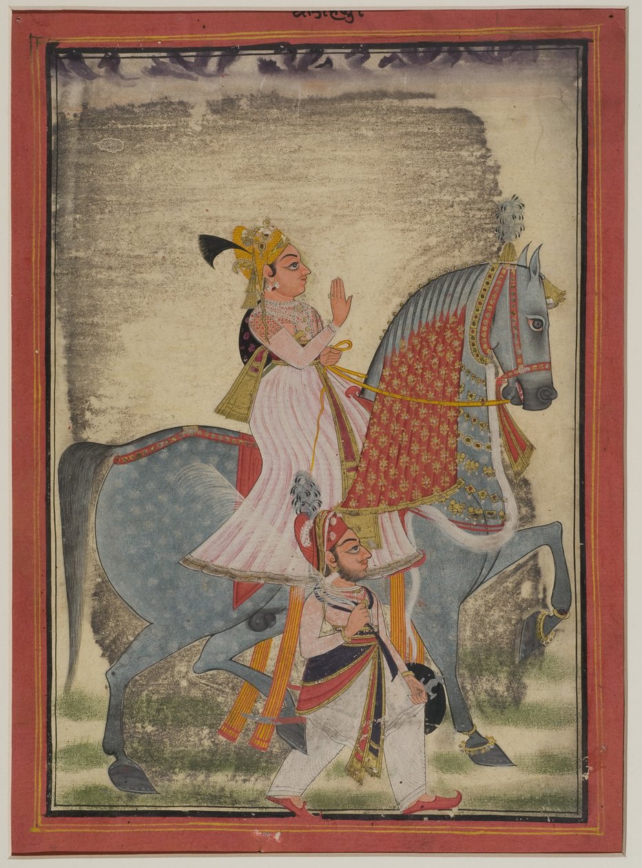 Noble de Mewar chevauchant Nur accompagné d
