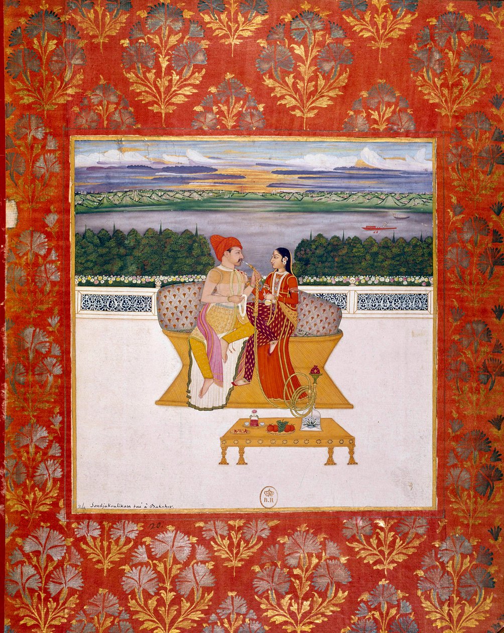 Prince Sudjakoulikan avec une dame. Miniature indienne de l