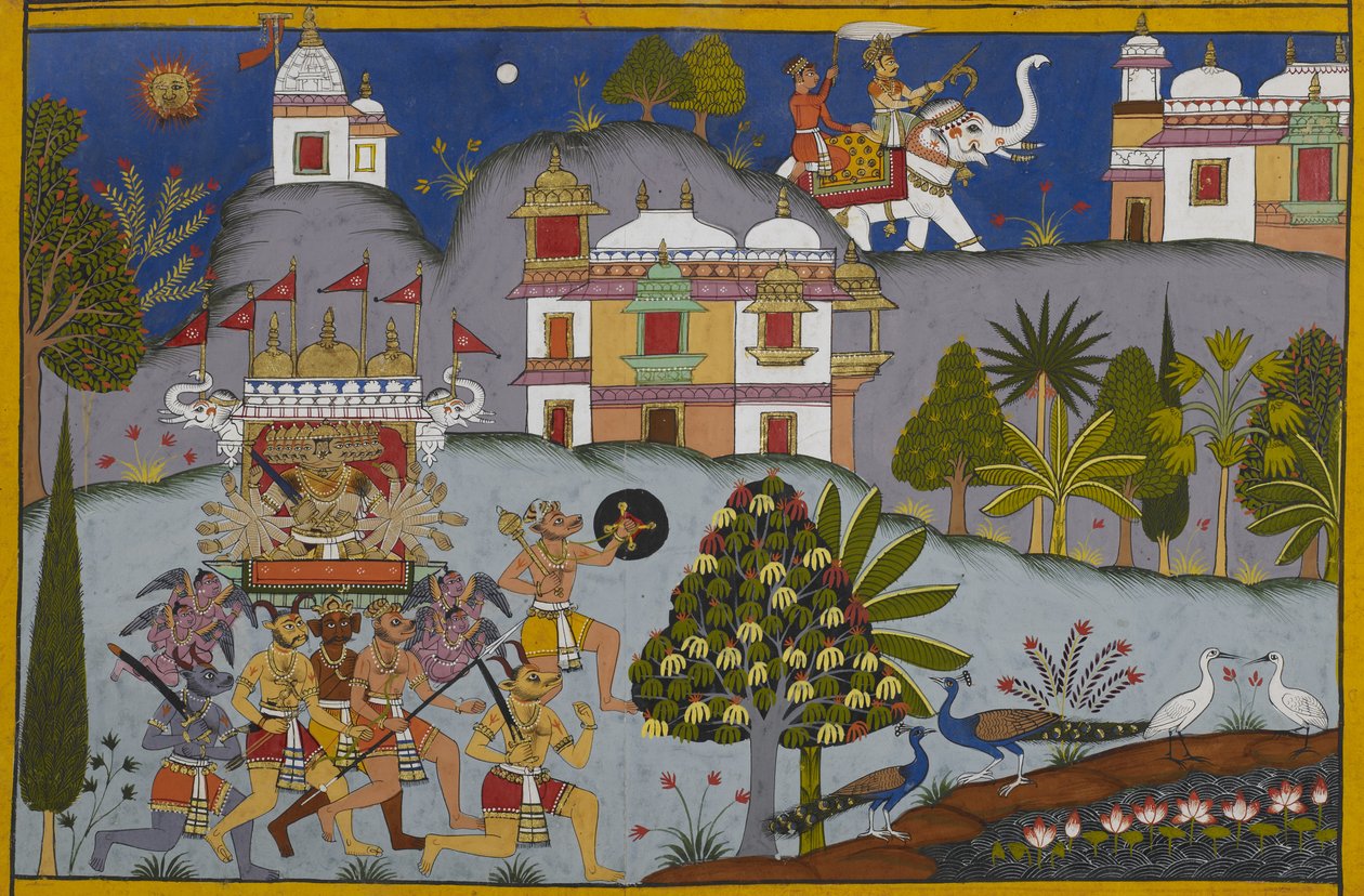 Rāvaṇa marche vers Devaloka tandis qu