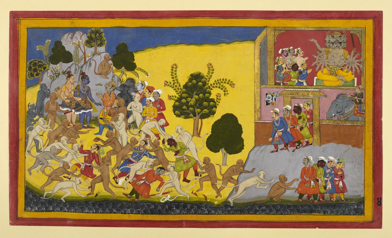 Les espions de Rāvaṇa sont déjoués par des singes et reviennent vaincus. - Indian School