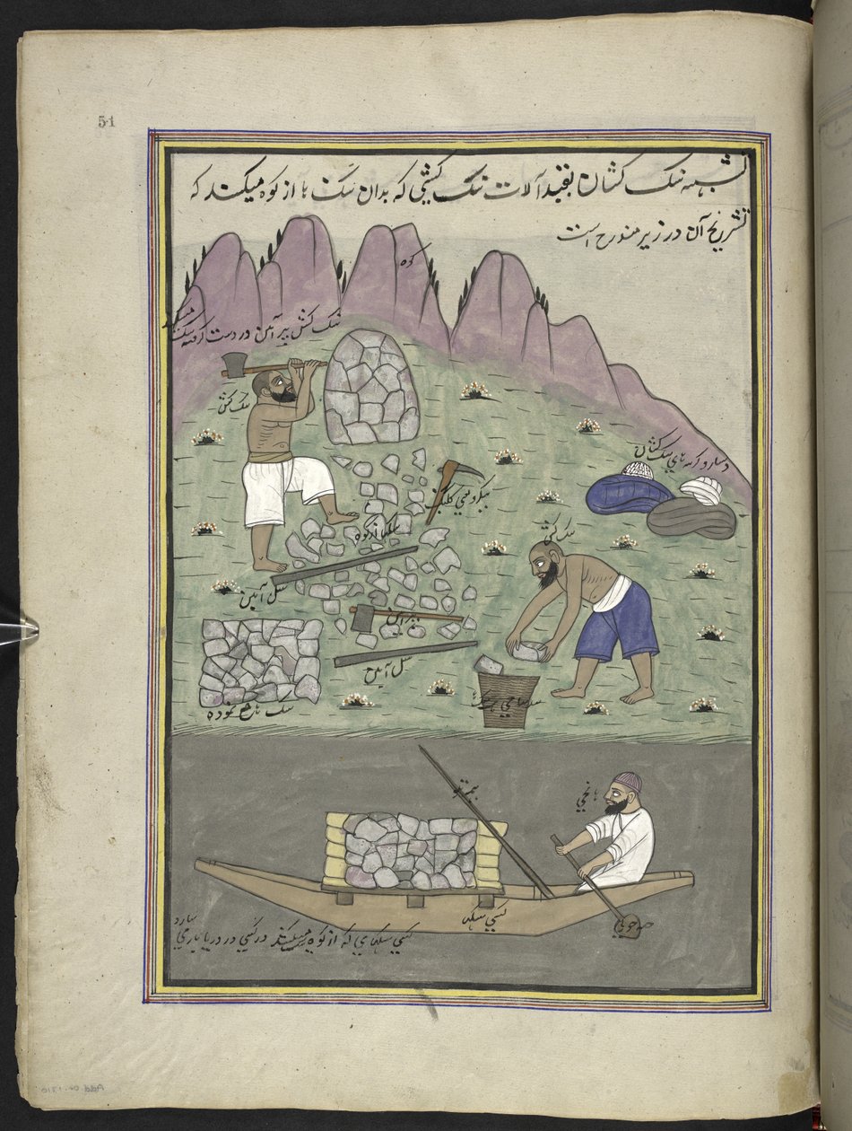Casseurs de pierres, 86 dessins reliés en un volume représentant des métiers et occupations au Cachemire, des artisans montrés au travail avec leurs outils et équipements, par un artiste du Cachemire, probablement à Srinagar, c.1850-60 - Indian School