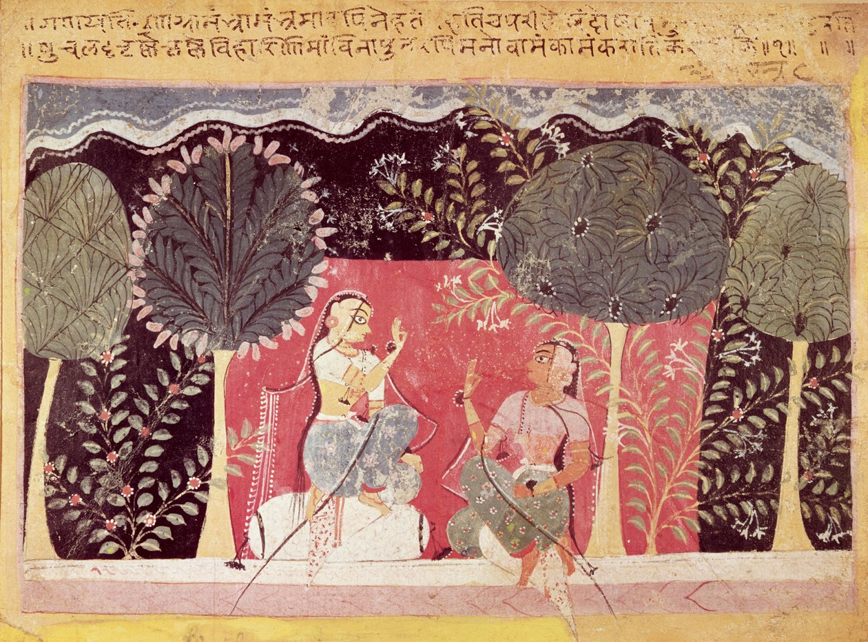 Deux princes dans un jardin, du Gita Govinda - Indian School