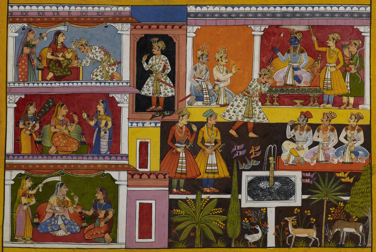 Śatrughna reçoit les conseils de Rāma, fait ses adieux à sa famille et part combattre Lavana. - Indian School