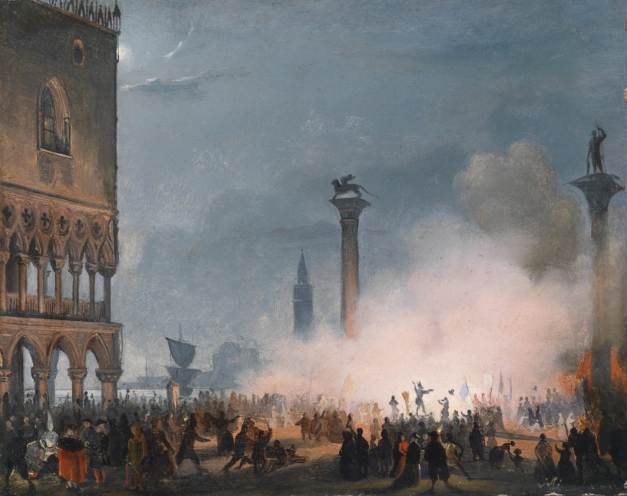 Venise, La Piazzetta de nuit - Ippolito Caffi