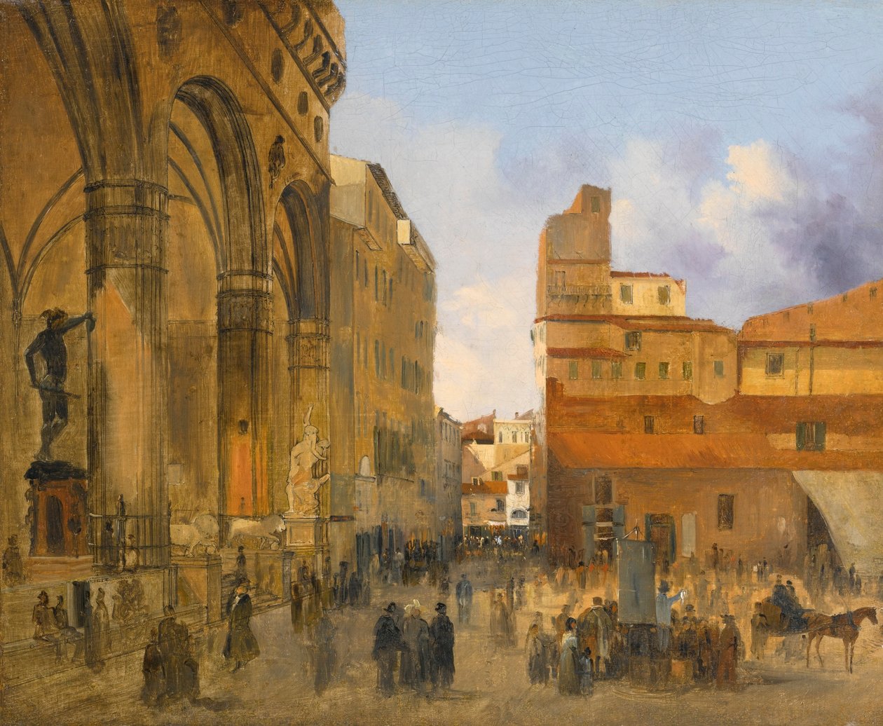 Florence, vue de la Piazza della Signoria avec la Loggia dei Lanzi à gauche - Ippolito Caffi