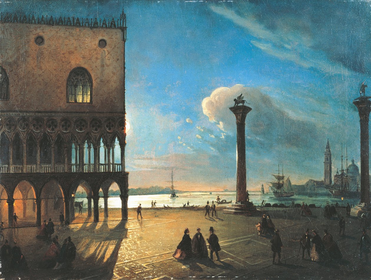 Piazzetta San Marco au clair de lune, Venise - Ippolito Caffi