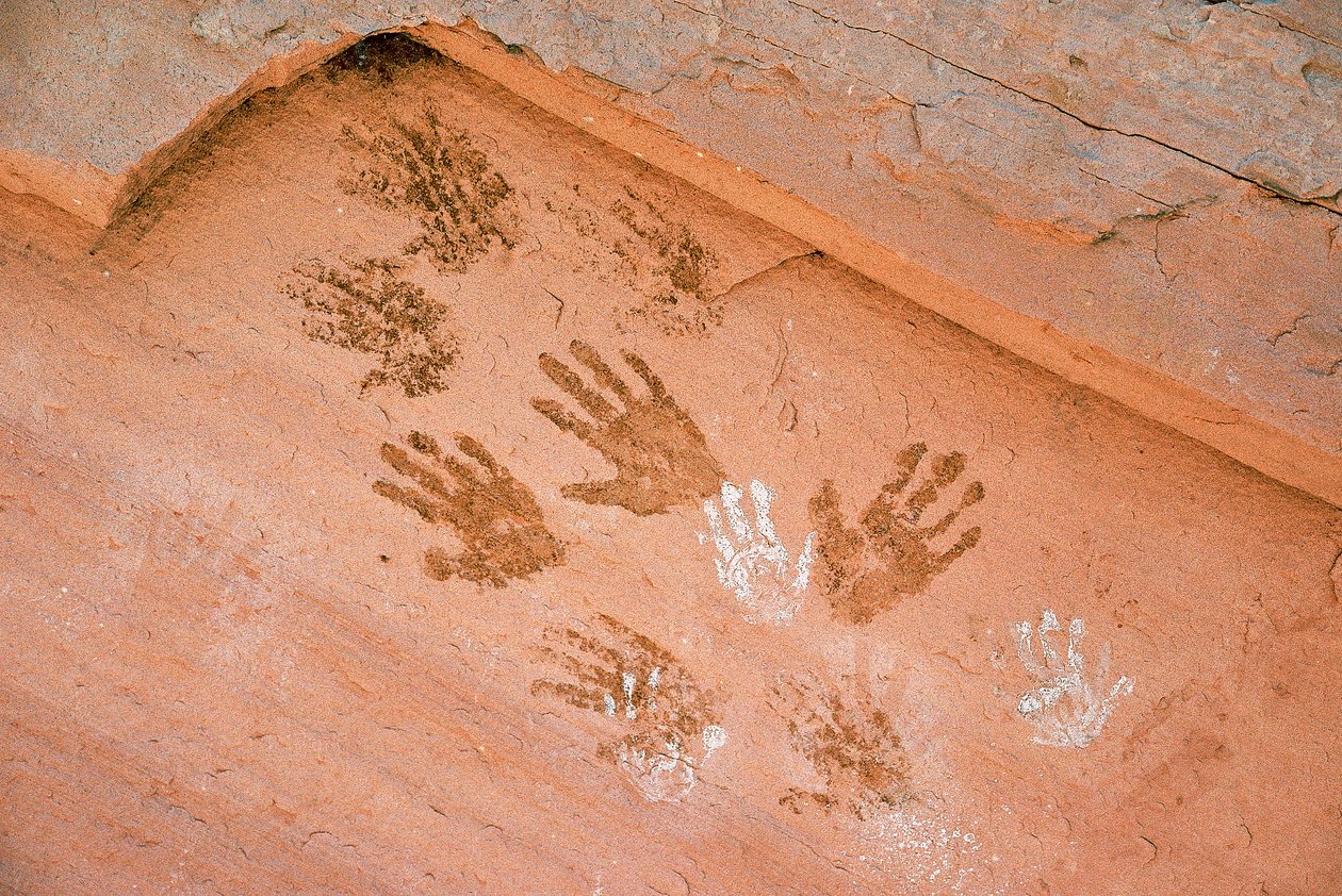 Empreinte de main Anasazi, art rupestre ancien trouvé à Grand Gulch, Utah - Ira Block