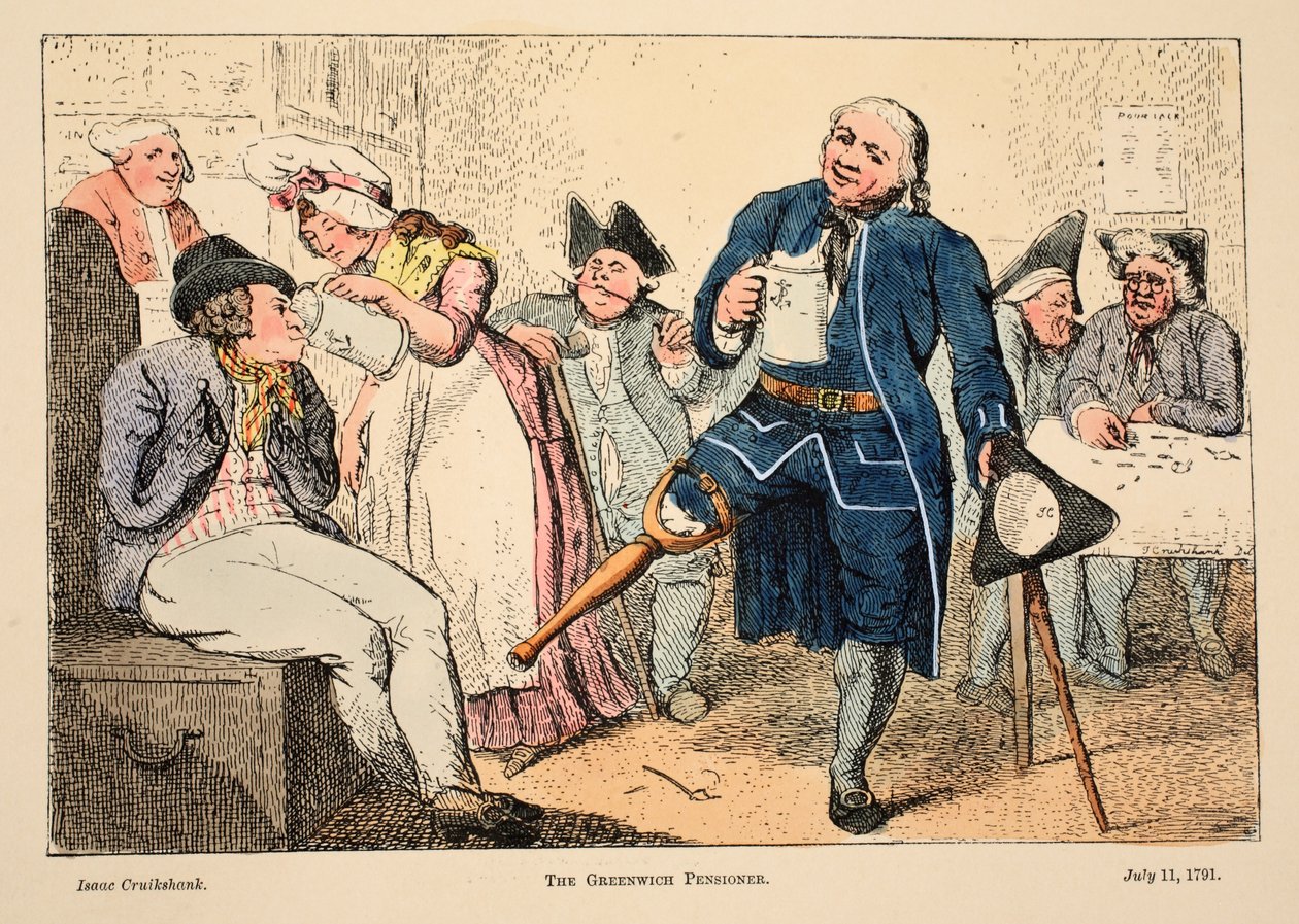 Le pensionnaire de Greenwich, pub. 1791 - Isaac Robert Cruikshank