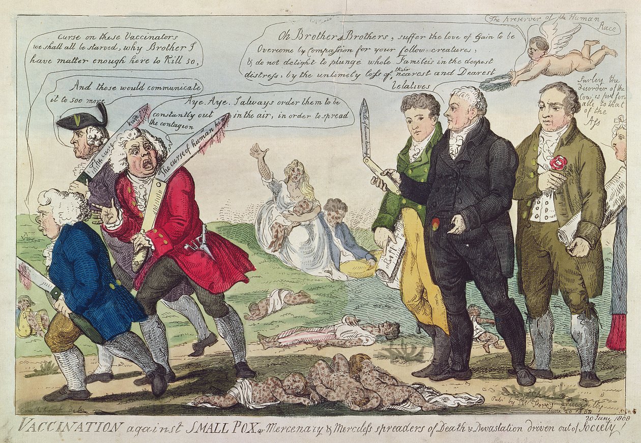Vaccination contre la variole ou propagateurs mercenaires et impitoyables de la mort et de la dévastation chassés de la société!, 1808 - Isaac Robert Cruikshank