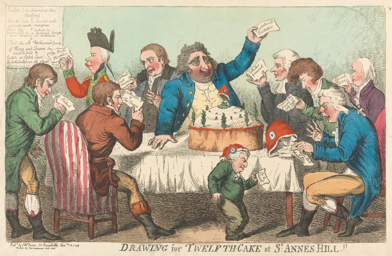 Zeichnung für den Zwölften-Kuchen in St. Annes Hill - Isaac Cruikshank