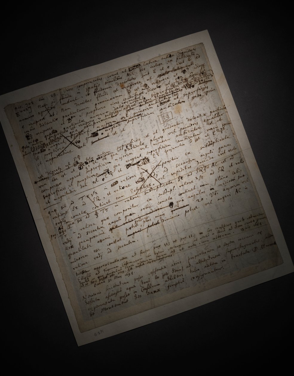 Deux pages de révisions des Principia Mathematica - Isaac Newton