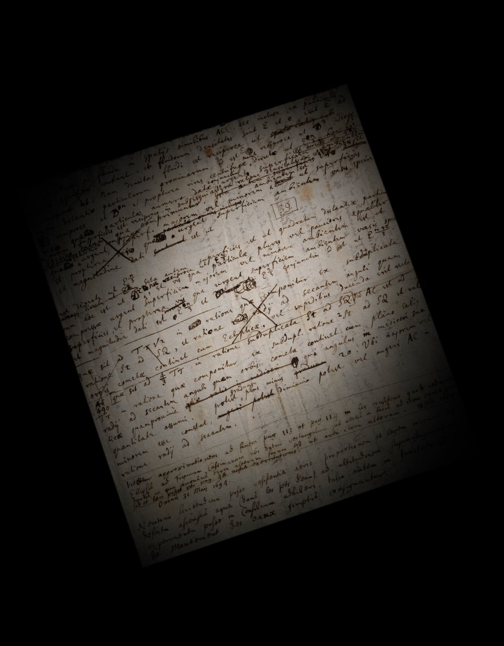 Deux pages de révisions des Principia Mathematica - Isaac Newton