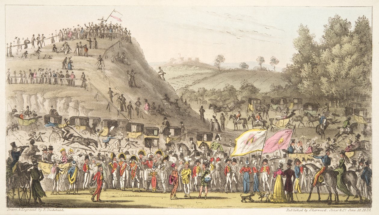 Eton Montem, et le mont, Salt Hill, de The English Spy, pub. 1824 - Isaac Robert Cruikshank