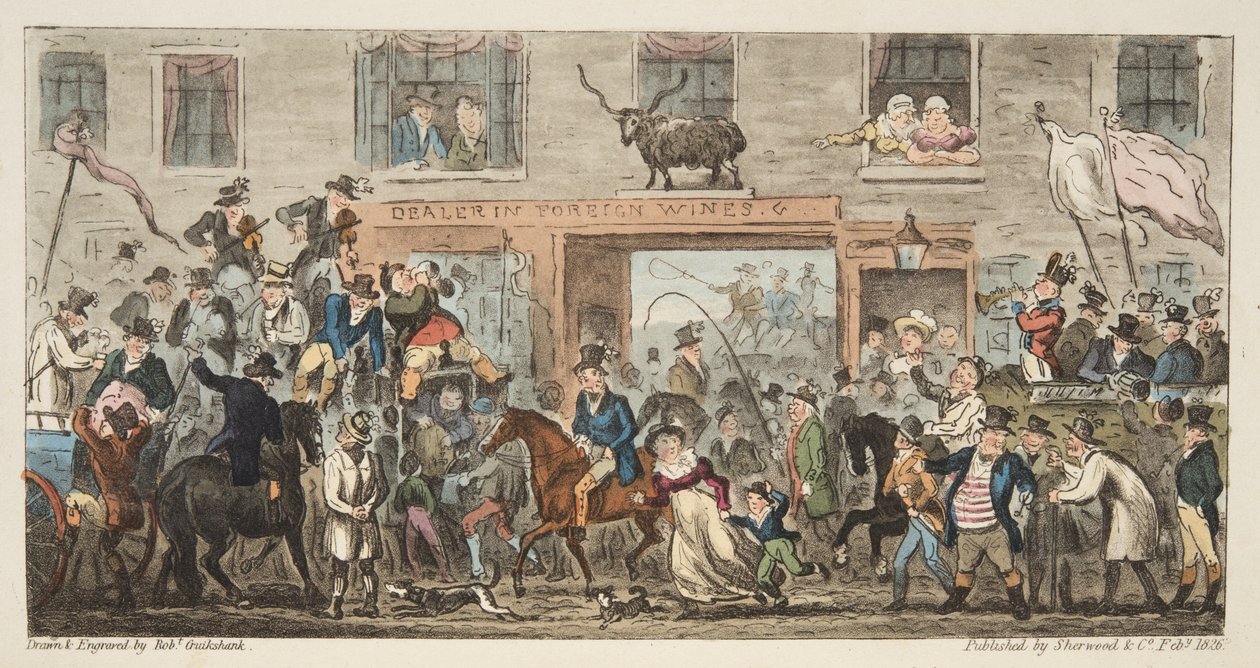 La Procession Comique de The English Spy, Gloucester à Berkeley - Isaac Robert Cruikshank