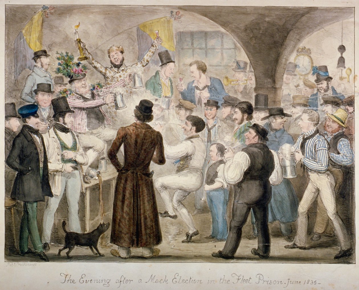 Le soir après une élection simulée à la prison de la Fleet, juin 1835 - Isaac Robert Cruikshank