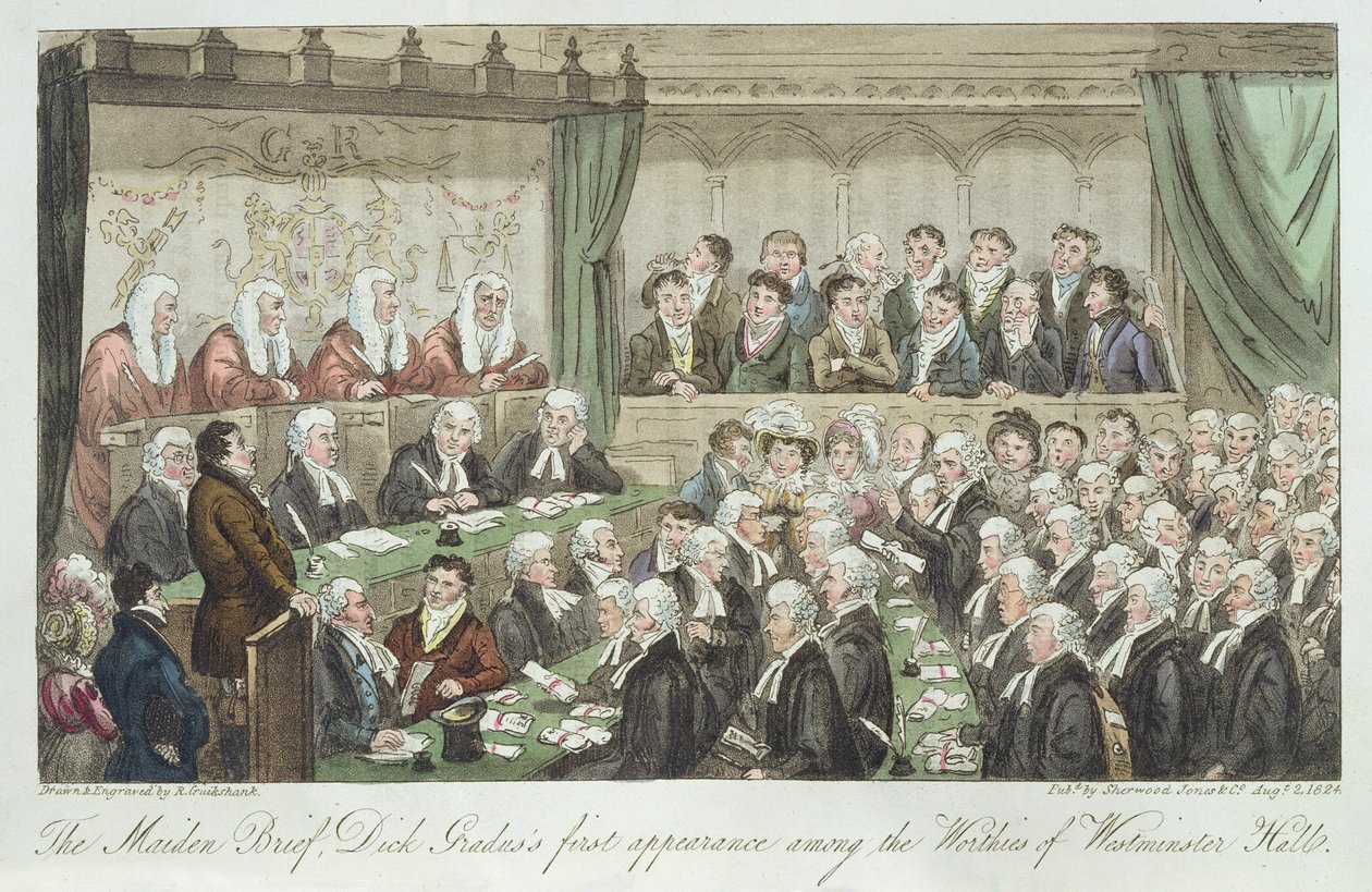 La première apparition de Dick Gradus parmi les dignitaires de Westminster Hall, publié en 1824 - Isaac Robert Cruikshank