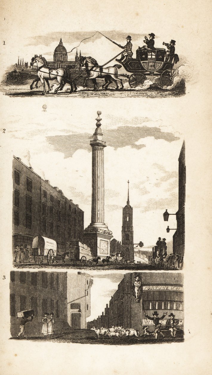 Campagnards sur une diligence, le Monument et Pie Corner - Isaac Taylor