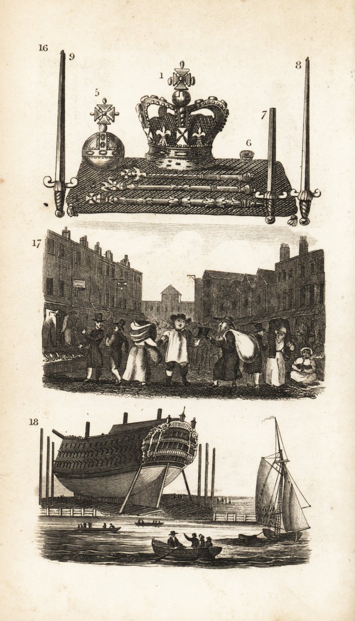 Le bureau des bijoux dans la Tour de Londres, Rag Fair et vieux vêtements et construction navale - Isaac Taylor