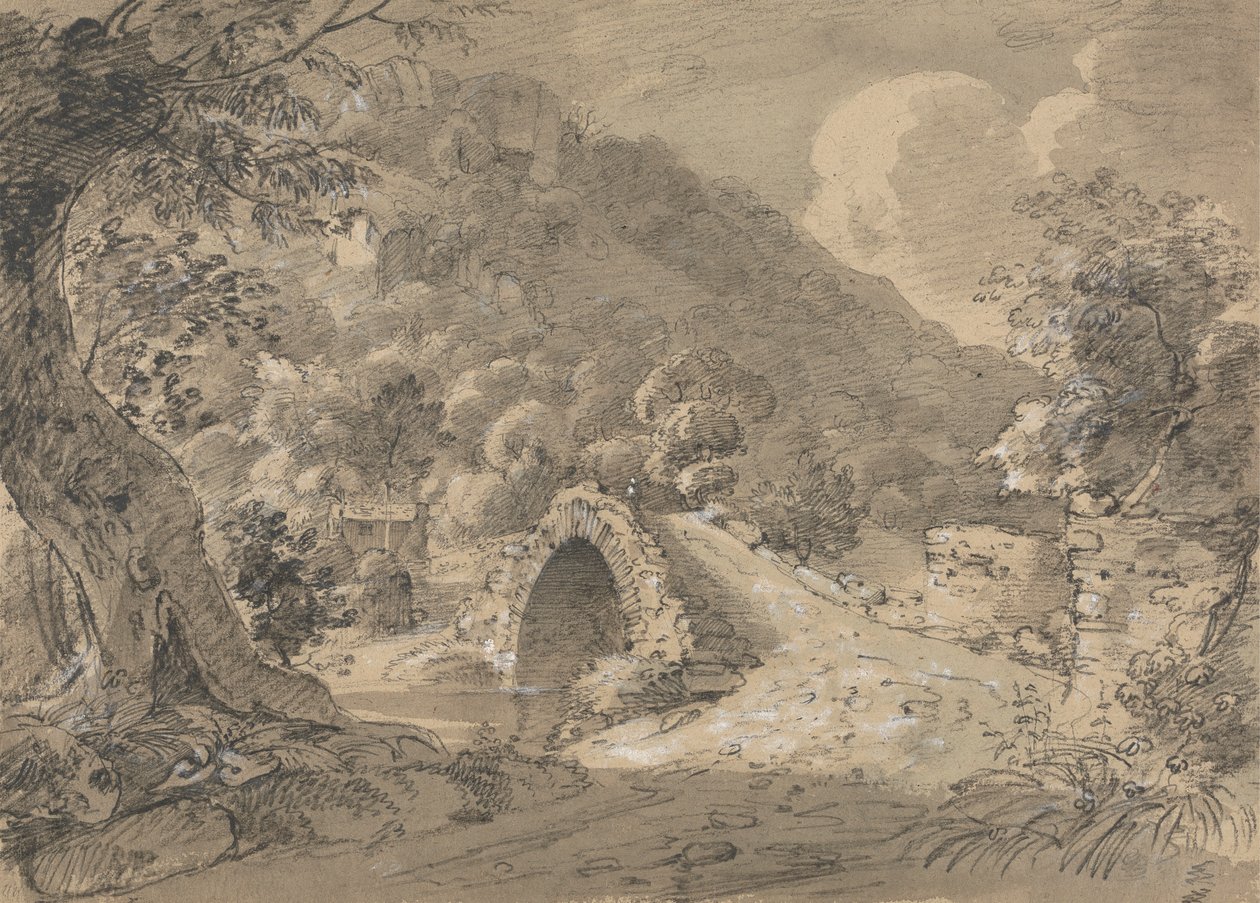 Paysage montagneux avec un pont et une maison - Isaac Weld