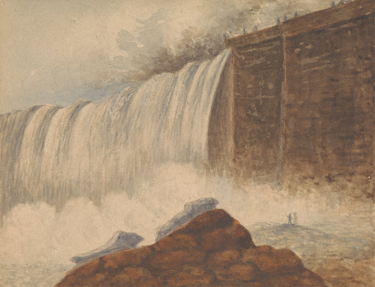 Vue des Chutes du Niagara avec Deux Figures sur un Rocher au Premier Plan à Droite - Isaac Weld