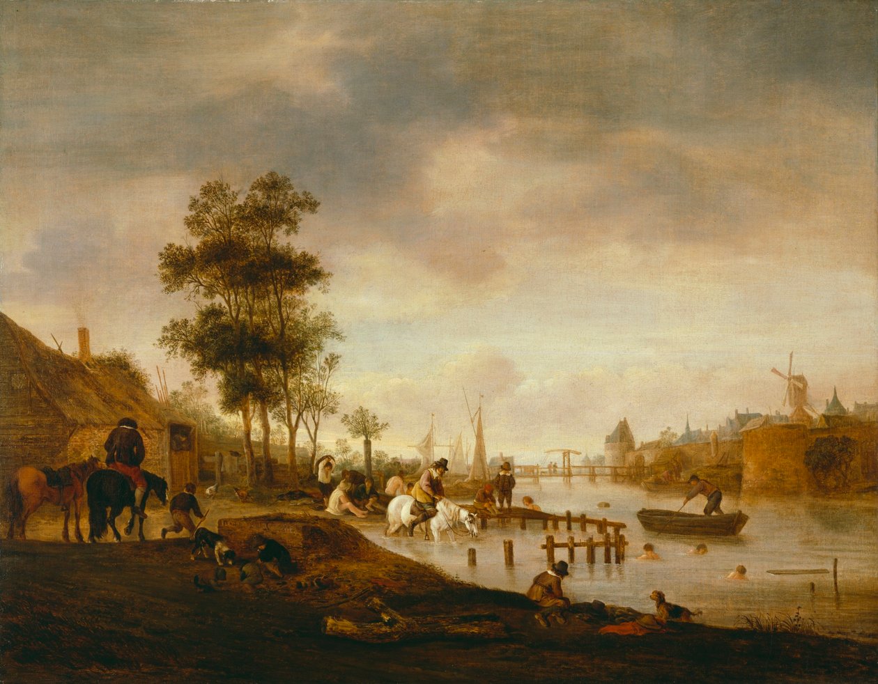Paysage de rivière avec nageurs - Isaac van Ostade