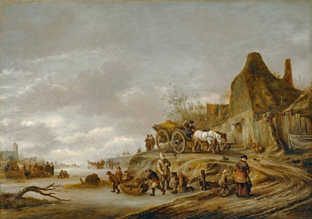 Canal gele avec carriole descendant un chemin ... - Isaack Jansz van Ostade