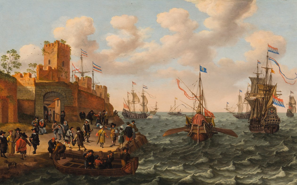 Un trois-mâts hollandais et une galère papale avec d