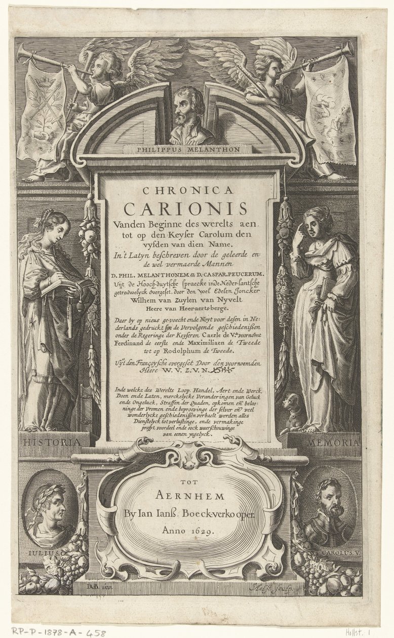 Page de titre pour Chronica Carionis de P. Melanchthon - Isaeck van Aelst