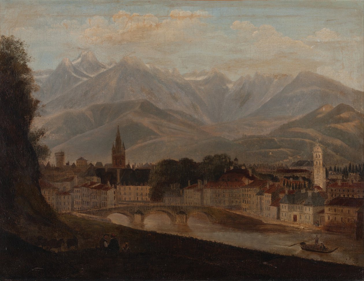 Vue de Grenoble, la chaîne de montagnes de Belledonne en arrière-plan 1831 - Isidore Dagnan