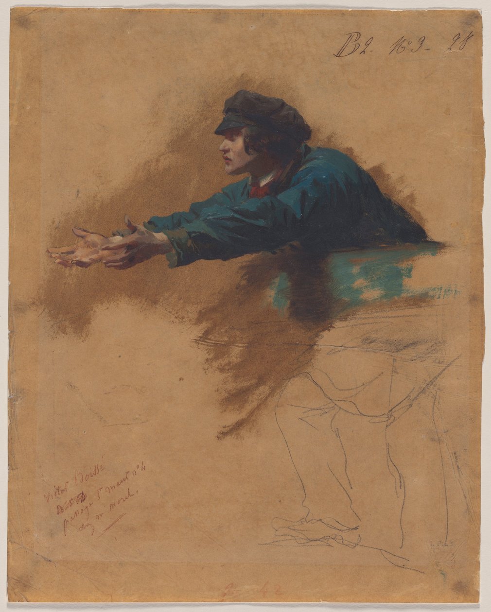 Jeune homme penché en avant avec les bras tendus (Étude pour des soldats distribuant du pain aux pauvres), c.1851 - Isidore Pils