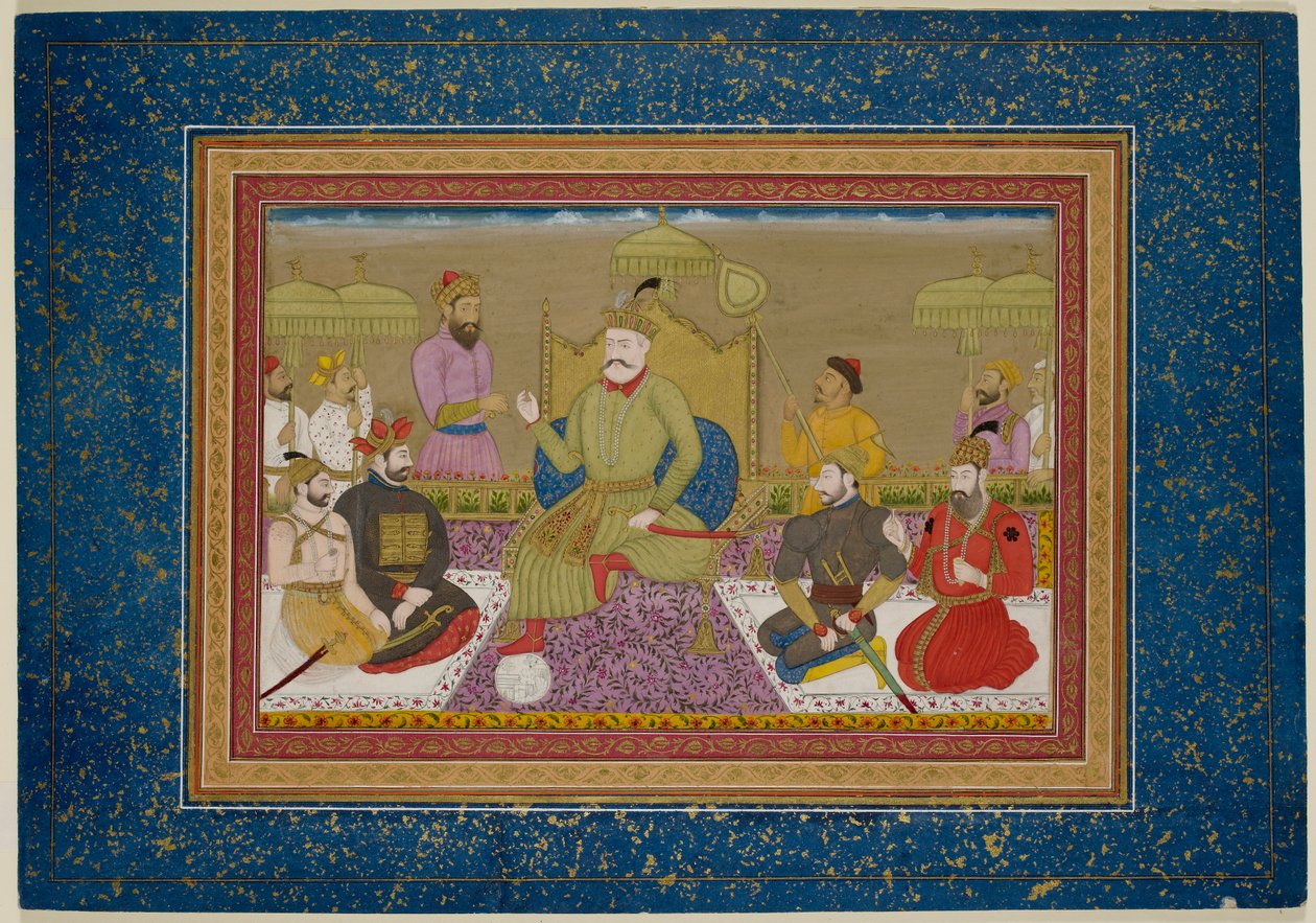 Yusuf Adil Shah sur son trône avec les quatre prochains monarques de Bijapur, c.1750 - Islamic School